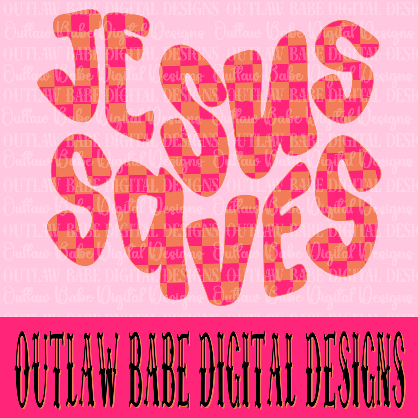 Orange&pink checkered Jesus saves