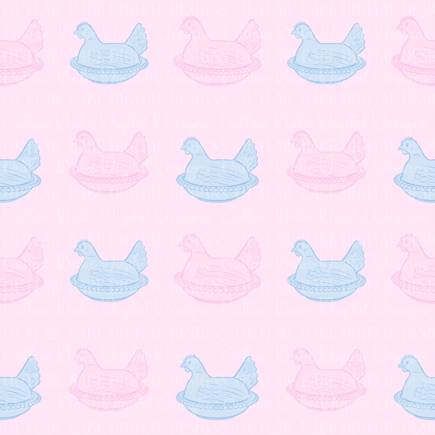 baby blue and pink hen on a nest seamless