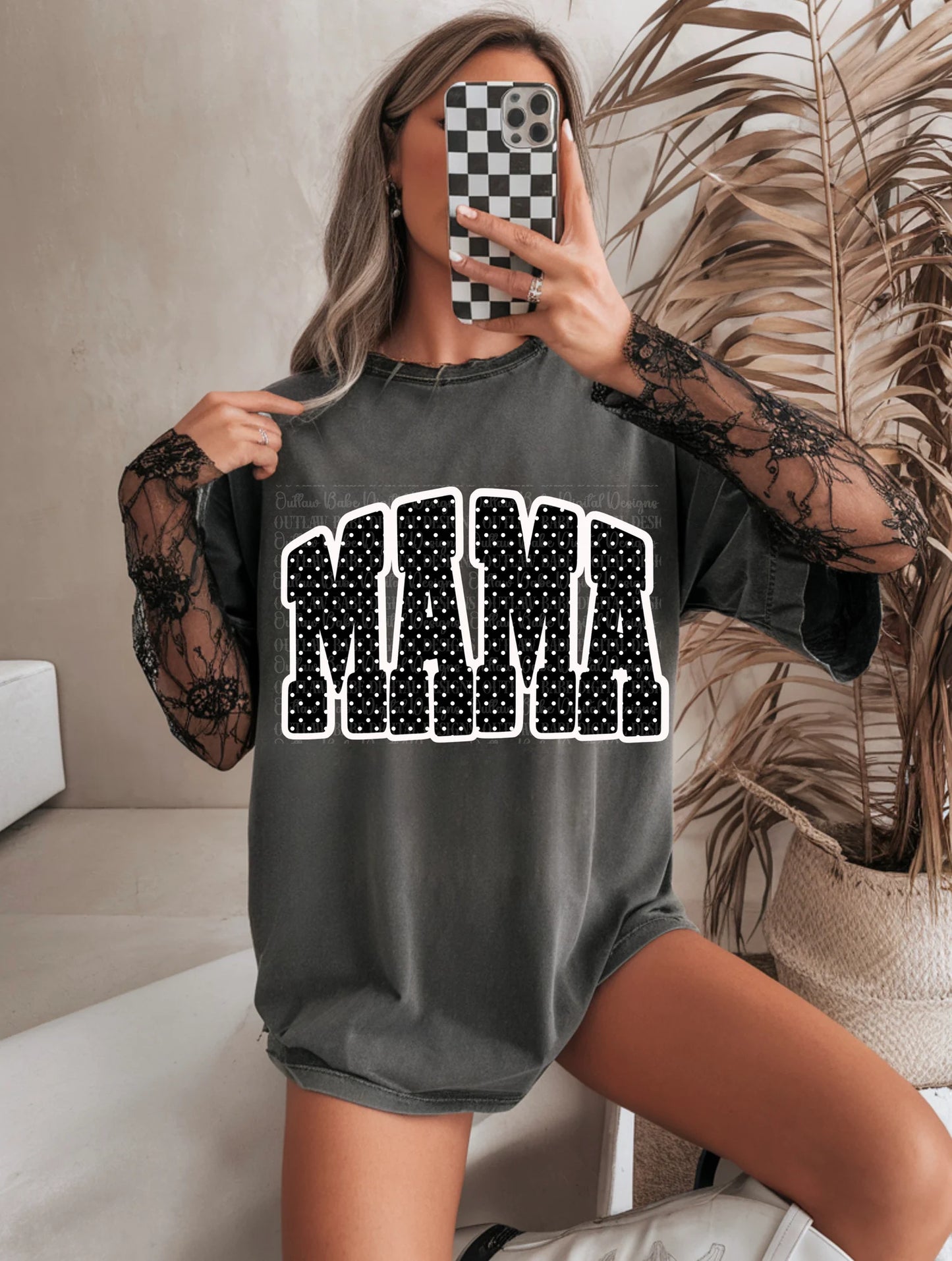 Mama black polka dots