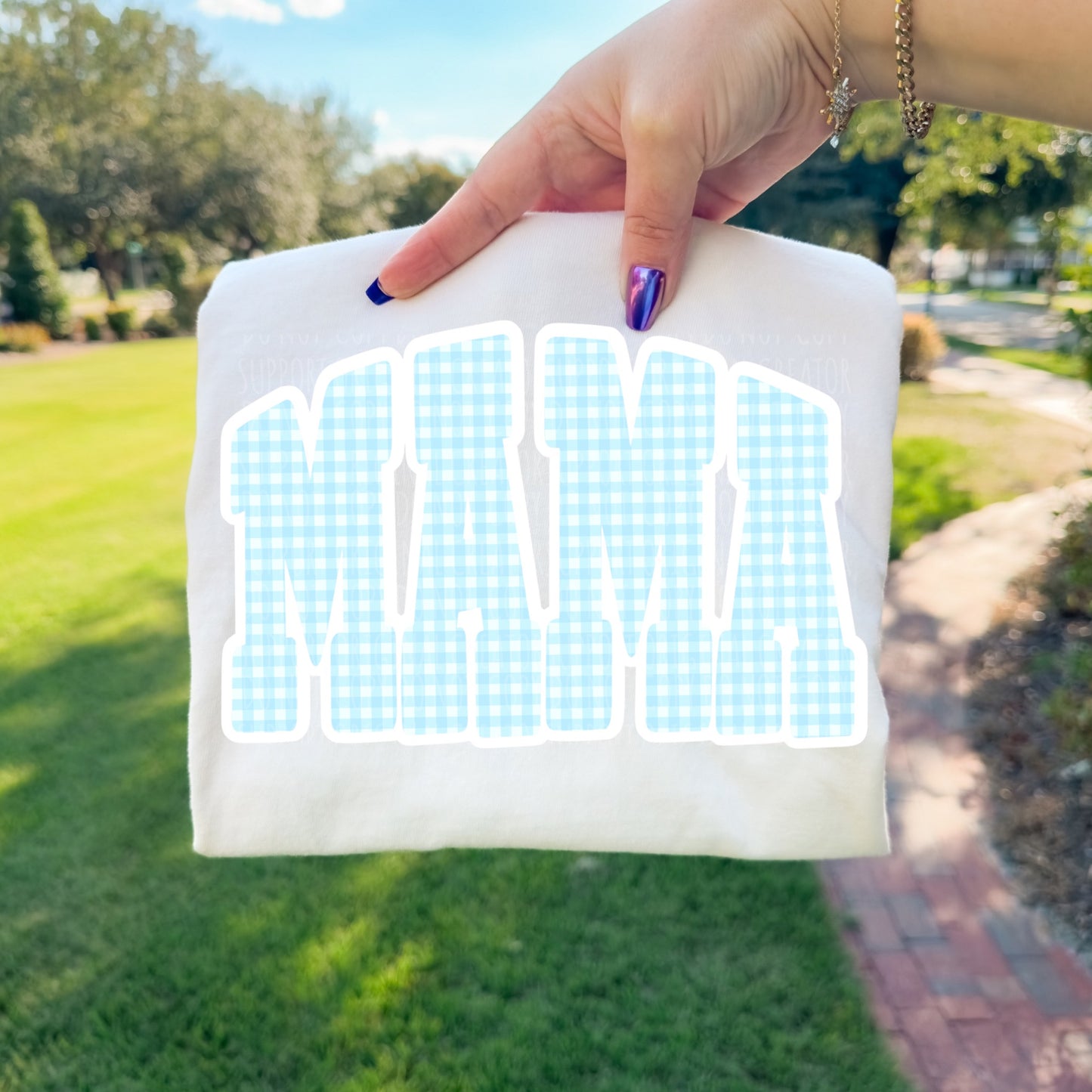 Blue gingham mama