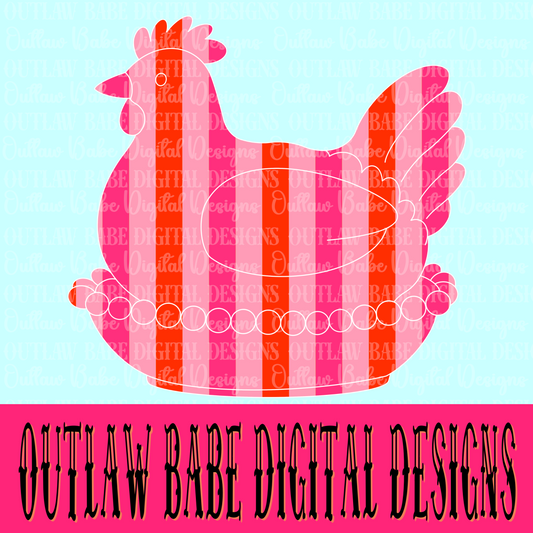 Hen on the nest pink&orange stripe