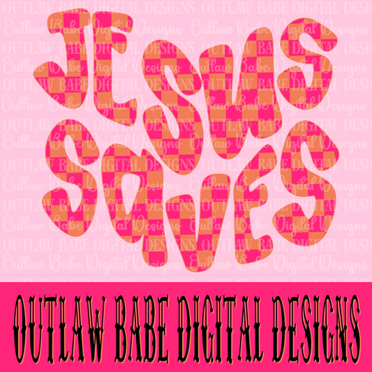 Orange&pink checkered Jesus saves