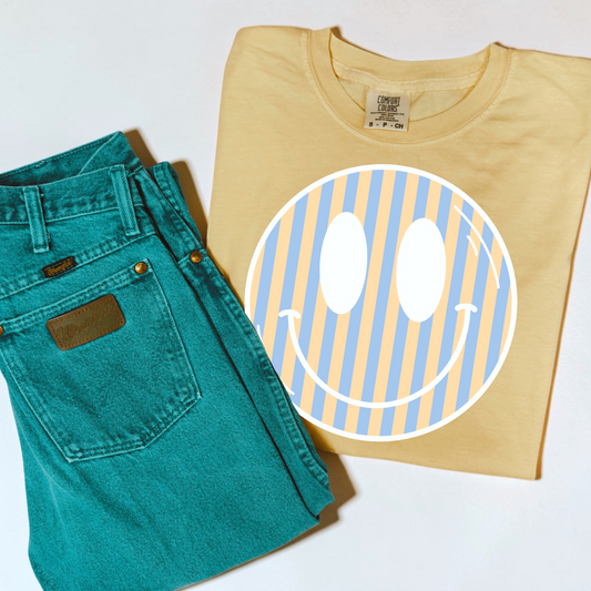 Pastel yellow and blue stripe smiley