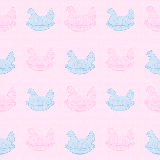 baby blue and pink hen on a nest seamless